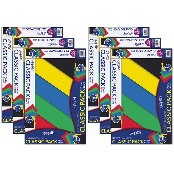 Ucreate Poster Board, 5 Assorted Primary Colors, 14x22in, PK30 P5445